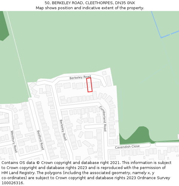 50, BERKELEY ROAD, CLEETHORPES, DN35 0NX: Location map and indicative extent of plot