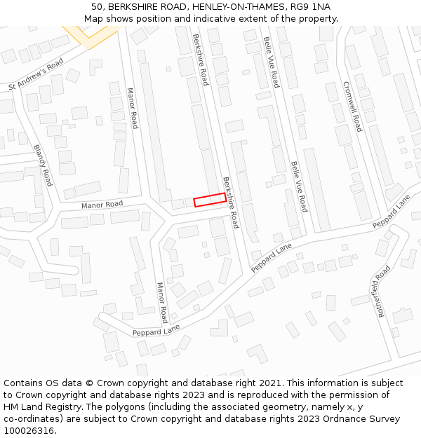 50, BERKSHIRE ROAD, HENLEY-ON-THAMES, RG9 1NA: Location map and indicative extent of plot