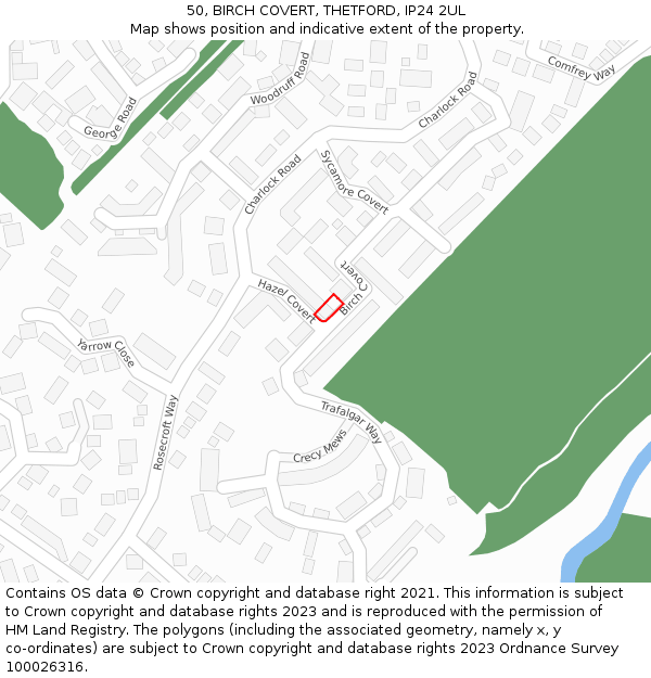 50, BIRCH COVERT, THETFORD, IP24 2UL: Location map and indicative extent of plot