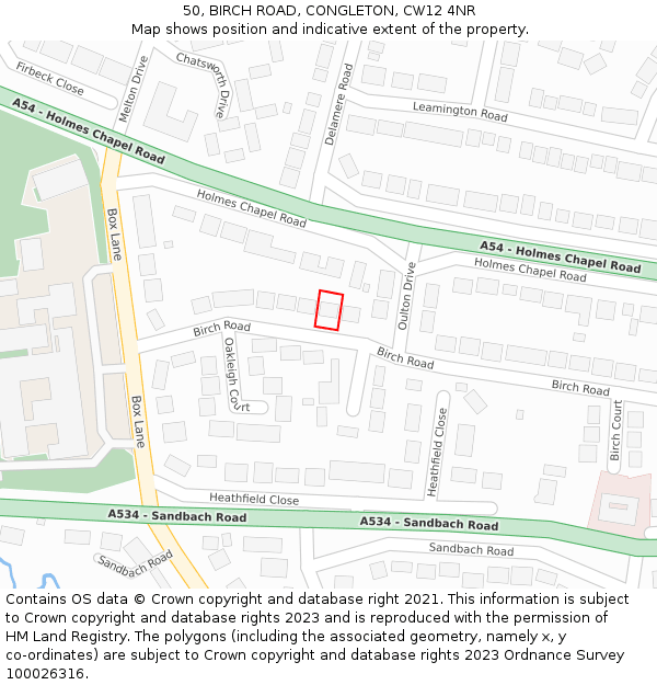 50, BIRCH ROAD, CONGLETON, CW12 4NR: Location map and indicative extent of plot