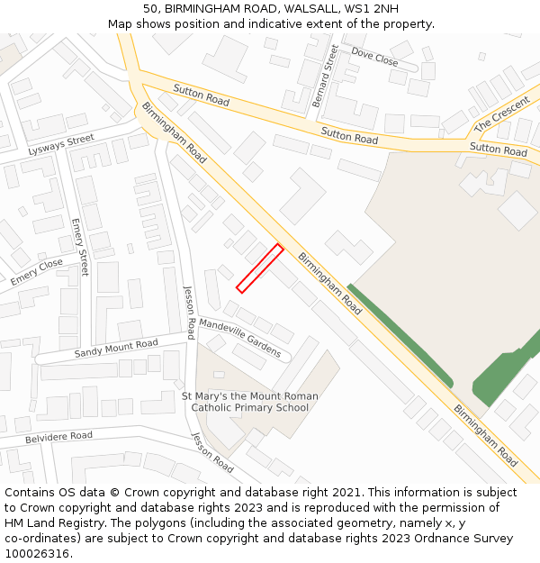 50, BIRMINGHAM ROAD, WALSALL, WS1 2NH: Location map and indicative extent of plot