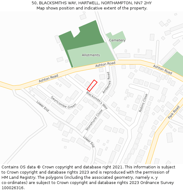 50, BLACKSMITHS WAY, HARTWELL, NORTHAMPTON, NN7 2HY: Location map and indicative extent of plot