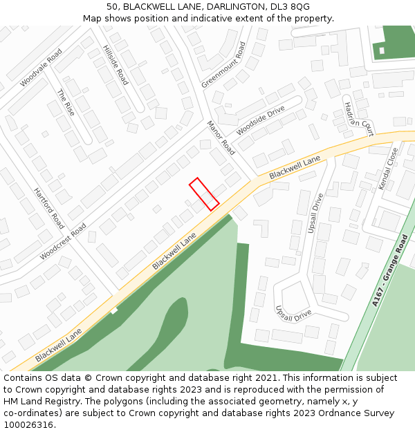 50, BLACKWELL LANE, DARLINGTON, DL3 8QG: Location map and indicative extent of plot