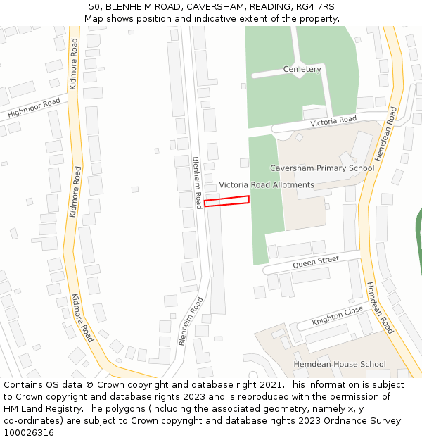 50, BLENHEIM ROAD, CAVERSHAM, READING, RG4 7RS: Location map and indicative extent of plot