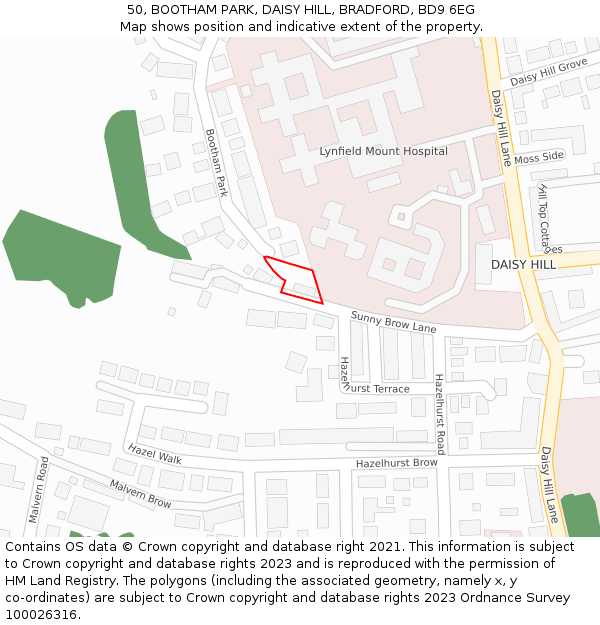 50, BOOTHAM PARK, DAISY HILL, BRADFORD, BD9 6EG: Location map and indicative extent of plot