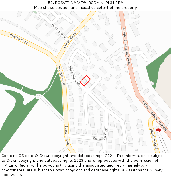 50, BOSVENNA VIEW, BODMIN, PL31 1BA: Location map and indicative extent of plot