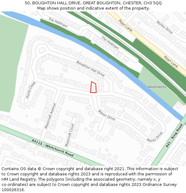 50, BOUGHTON HALL DRIVE, GREAT BOUGHTON, CHESTER, CH3 5QQ: Location map and indicative extent of plot