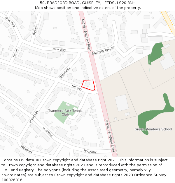 50, BRADFORD ROAD, GUISELEY, LEEDS, LS20 8NH: Location map and indicative extent of plot