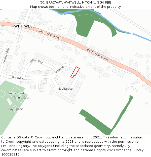 50, BRADWAY, WHITWELL, HITCHIN, SG4 8BE: Location map and indicative extent of plot