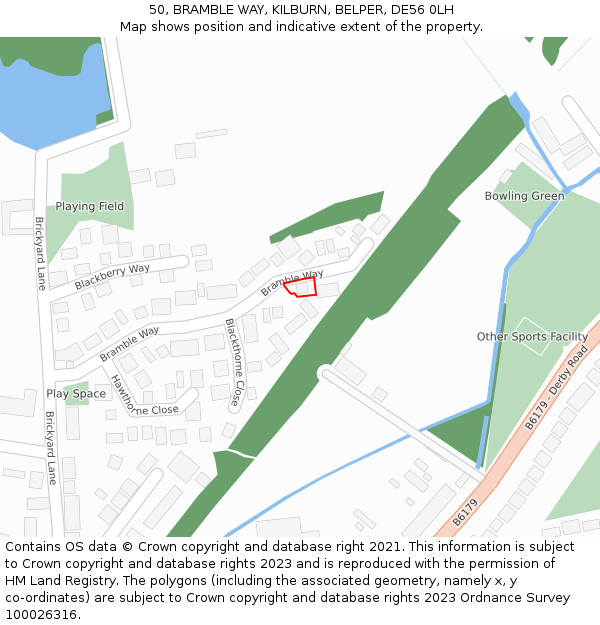 50, BRAMBLE WAY, KILBURN, BELPER, DE56 0LH: Location map and indicative extent of plot