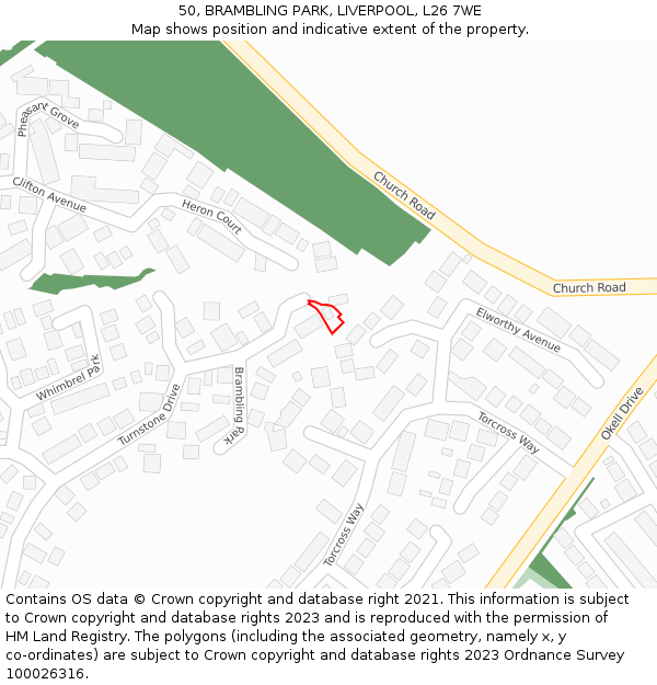 50, BRAMBLING PARK, LIVERPOOL, L26 7WE: Location map and indicative extent of plot