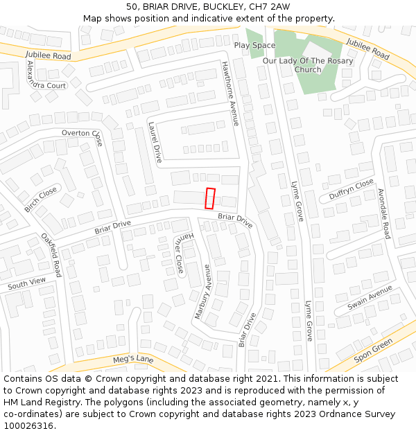 50, BRIAR DRIVE, BUCKLEY, CH7 2AW: Location map and indicative extent of plot