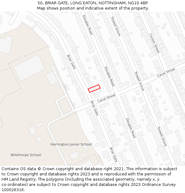 50, BRIAR GATE, LONG EATON, NOTTINGHAM, NG10 4BP: Location map and indicative extent of plot