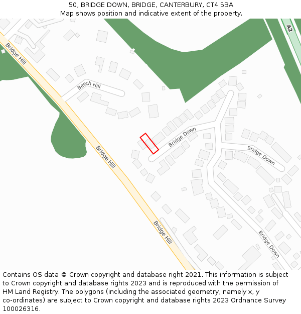 50, BRIDGE DOWN, BRIDGE, CANTERBURY, CT4 5BA: Location map and indicative extent of plot