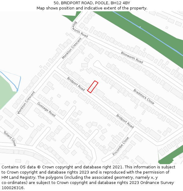 50, BRIDPORT ROAD, POOLE, BH12 4BY: Location map and indicative extent of plot