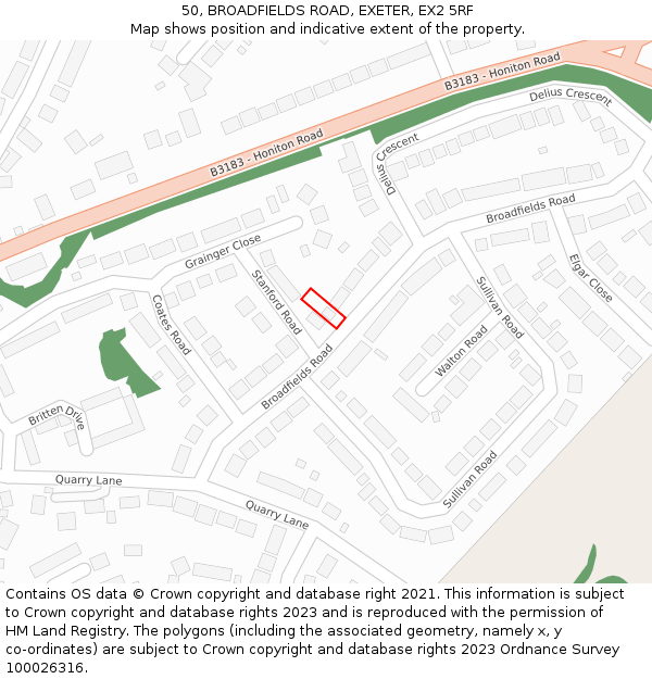 50, BROADFIELDS ROAD, EXETER, EX2 5RF: Location map and indicative extent of plot