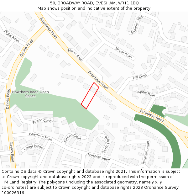50, BROADWAY ROAD, EVESHAM, WR11 1BQ: Location map and indicative extent of plot