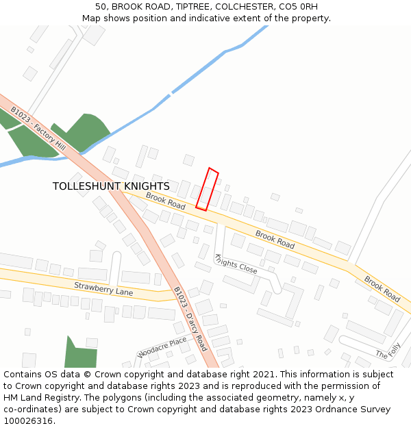 50, BROOK ROAD, TIPTREE, COLCHESTER, CO5 0RH: Location map and indicative extent of plot