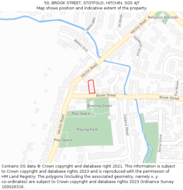 50, BROOK STREET, STOTFOLD, HITCHIN, SG5 4JT: Location map and indicative extent of plot