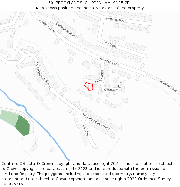 50, BROOKLANDS, CHIPPENHAM, SN15 2FH: Location map and indicative extent of plot