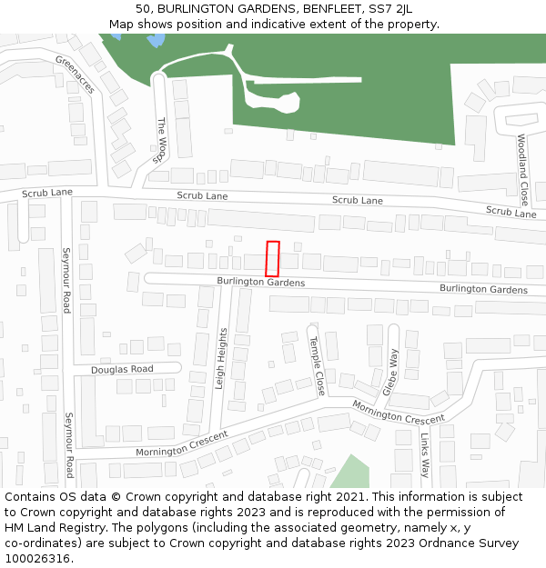 50, BURLINGTON GARDENS, BENFLEET, SS7 2JL: Location map and indicative extent of plot