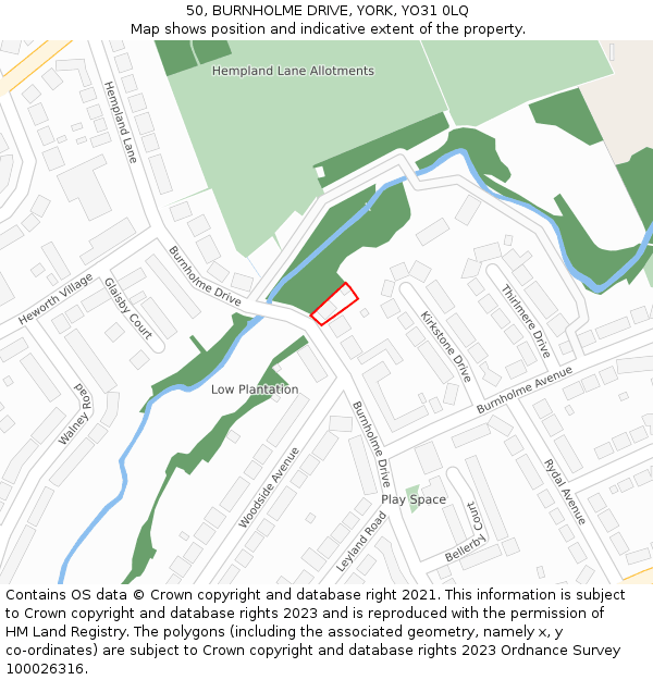 50, BURNHOLME DRIVE, YORK, YO31 0LQ: Location map and indicative extent of plot