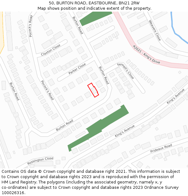 50, BURTON ROAD, EASTBOURNE, BN21 2RW: Location map and indicative extent of plot