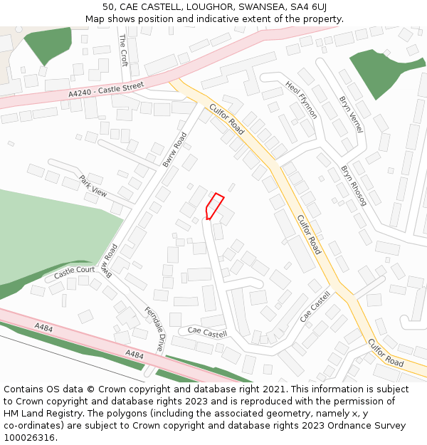 50, CAE CASTELL, LOUGHOR, SWANSEA, SA4 6UJ: Location map and indicative extent of plot