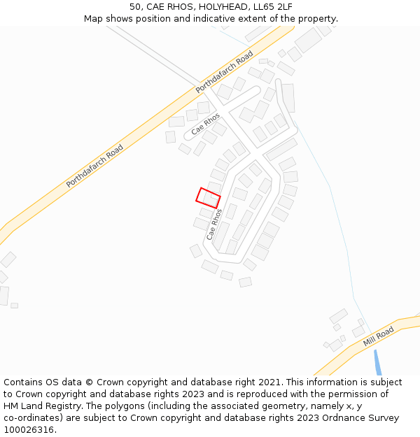 50, CAE RHOS, HOLYHEAD, LL65 2LF: Location map and indicative extent of plot