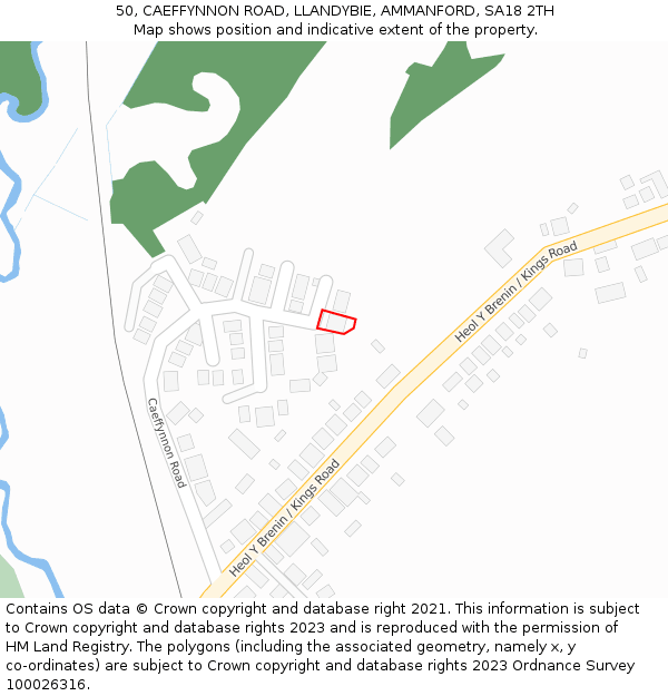 50, CAEFFYNNON ROAD, LLANDYBIE, AMMANFORD, SA18 2TH: Location map and indicative extent of plot