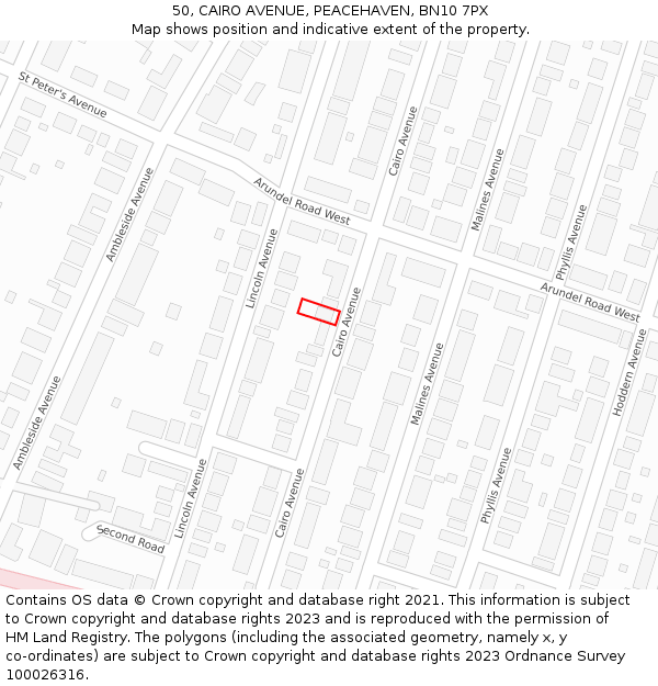 50, CAIRO AVENUE, PEACEHAVEN, BN10 7PX: Location map and indicative extent of plot