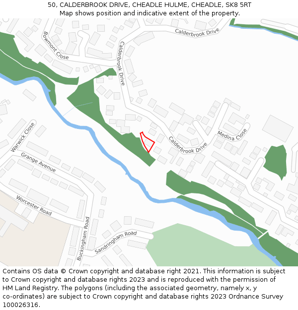 50, CALDERBROOK DRIVE, CHEADLE HULME, CHEADLE, SK8 5RT: Location map and indicative extent of plot