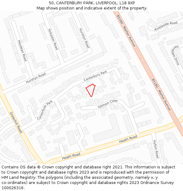 50, CANTERBURY PARK, LIVERPOOL, L18 9XP: Location map and indicative extent of plot