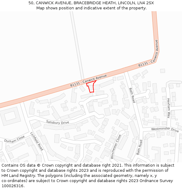 50, CANWICK AVENUE, BRACEBRIDGE HEATH, LINCOLN, LN4 2SX: Location map and indicative extent of plot