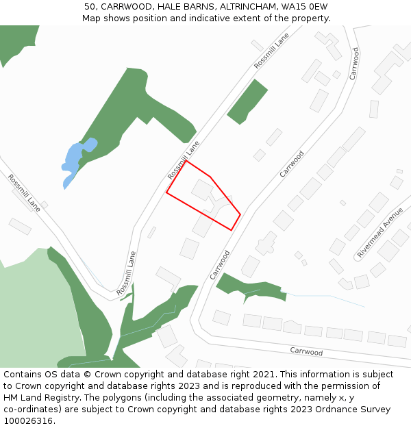 50, CARRWOOD, HALE BARNS, ALTRINCHAM, WA15 0EW: Location map and indicative extent of plot