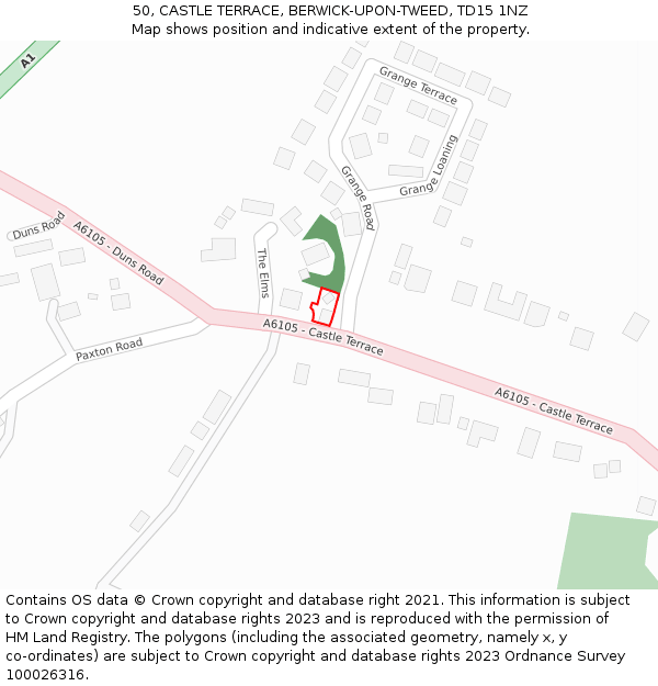 50, CASTLE TERRACE, BERWICK-UPON-TWEED, TD15 1NZ: Location map and indicative extent of plot