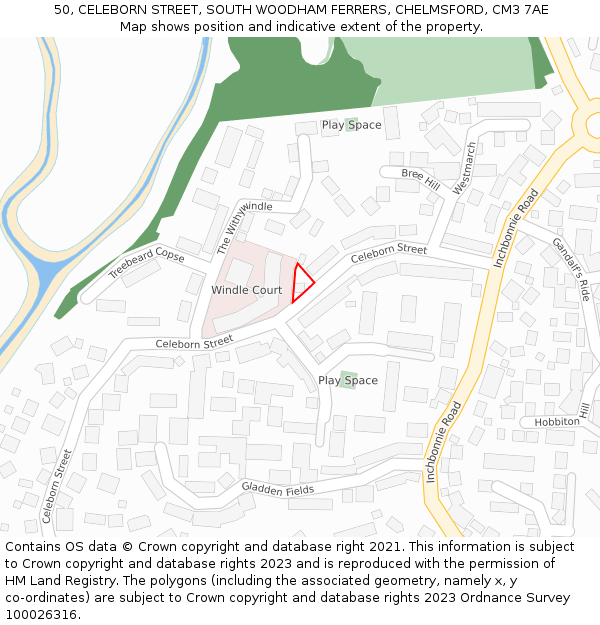 50, CELEBORN STREET, SOUTH WOODHAM FERRERS, CHELMSFORD, CM3 7AE: Location map and indicative extent of plot