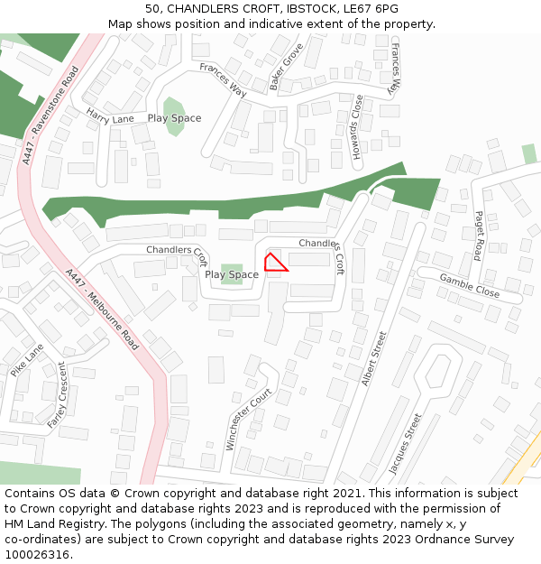 50, CHANDLERS CROFT, IBSTOCK, LE67 6PG: Location map and indicative extent of plot