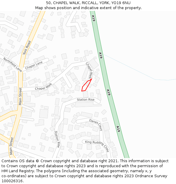 50, CHAPEL WALK, RICCALL, YORK, YO19 6NU: Location map and indicative extent of plot