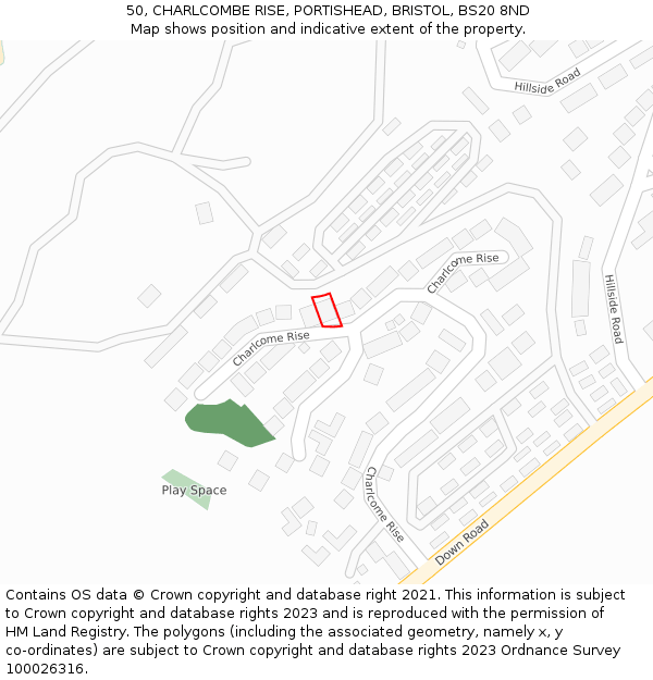 50, CHARLCOMBE RISE, PORTISHEAD, BRISTOL, BS20 8ND: Location map and indicative extent of plot