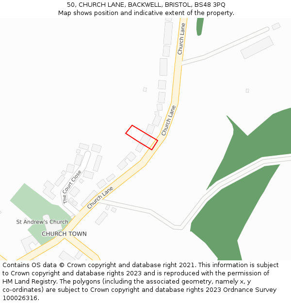 50, CHURCH LANE, BACKWELL, BRISTOL, BS48 3PQ: Location map and indicative extent of plot