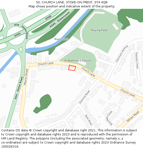 50, CHURCH LANE, STOKE-ON-TRENT, ST4 4QB: Location map and indicative extent of plot