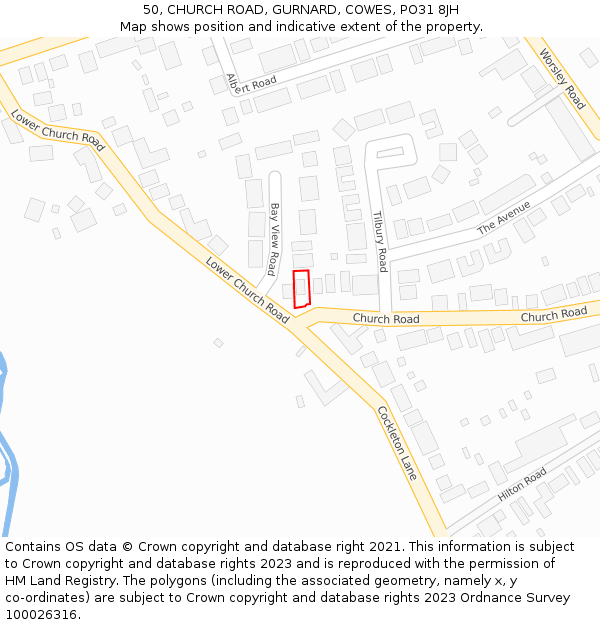 50, CHURCH ROAD, GURNARD, COWES, PO31 8JH: Location map and indicative extent of plot