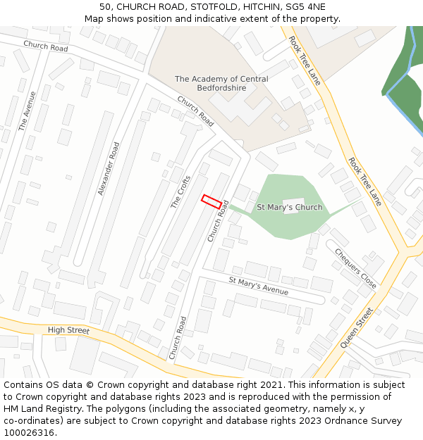 50, CHURCH ROAD, STOTFOLD, HITCHIN, SG5 4NE: Location map and indicative extent of plot