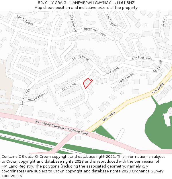 50, CIL Y GRAIG, LLANFAIRPWLLGWYNGYLL, LL61 5NZ: Location map and indicative extent of plot