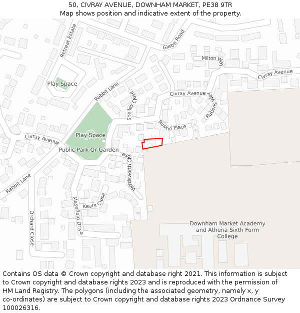 50, CIVRAY AVENUE, DOWNHAM MARKET, PE38 9TR: Location map and indicative extent of plot