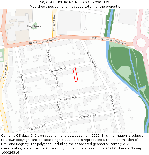 50, CLARENCE ROAD, NEWPORT, PO30 1EW: Location map and indicative extent of plot