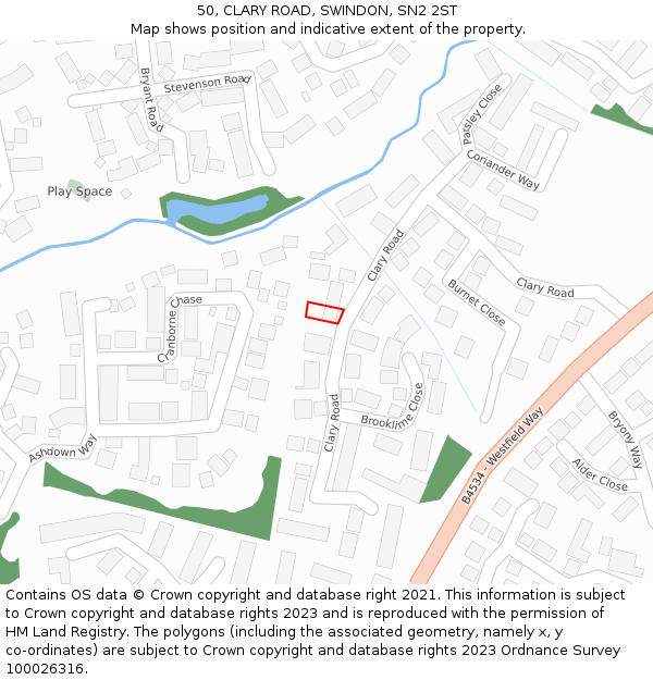 50, CLARY ROAD, SWINDON, SN2 2ST: Location map and indicative extent of plot