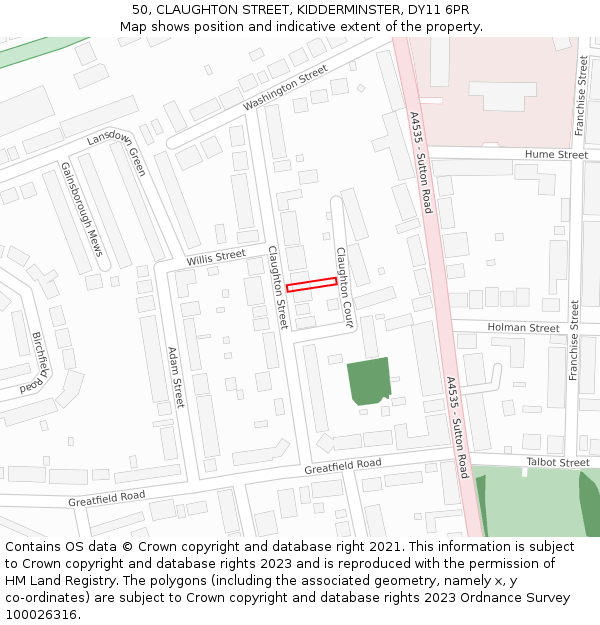 50, CLAUGHTON STREET, KIDDERMINSTER, DY11 6PR: Location map and indicative extent of plot