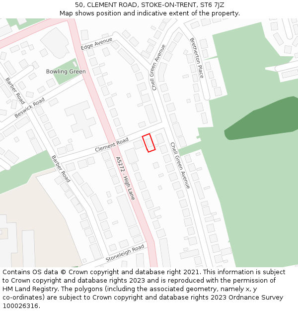 50, CLEMENT ROAD, STOKE-ON-TRENT, ST6 7JZ: Location map and indicative extent of plot